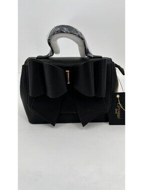 Crossi Jasmine Bowtie Crossbody Black Gold Hardware Snap Vegan Leather